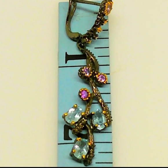 Amethyst and Blue Topaz Sterling Silver Earrings - Picture 5 of 5